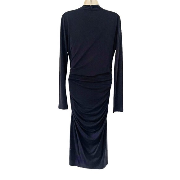 Boden Womens Sz 6 Long Black Long Sleeve Surplice Faux Wrap Ruched Side Dress 6L - Picture 3 of 8